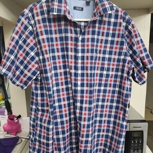 Izod Blue and Red Plaid Casual Button Down Shirt